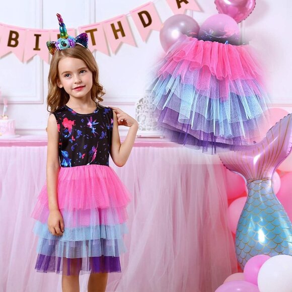 🆕Girl Summer Tutu Party Dress Ash4593mutil Cotton Wedding Birthday Short Sleeve - Picture 2 of 6